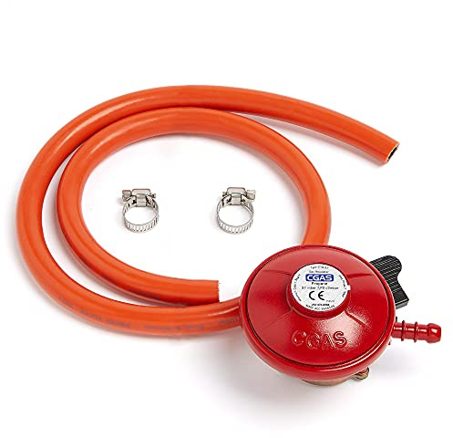 VonHaus Propane Gas Regulator 27mm for BBQs, Fire Pits, Patio Heaters – Comes with 80cm Hose & 2 Clips – Compatible with Most Popular Gas Cylinders/Tanks/Bottles – Quick Connect, Durable