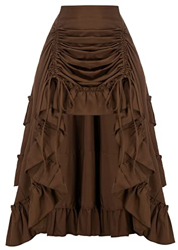 Scarlet Darkness Jupe Longue de Pirate pour Femme - Style Victorien - Volants - Marron - Taille 2XL