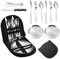 Campingbesteck Set für 2 Personen, Tragbares Edelstahl Outdoor Geschirr Set für Camping, Picknick und Reisen, mit Messer, Gabel, Löffel und Teller in Tragetasche (für 2 Personen)