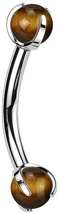 Paula & Fritz® UNIVERSAL Hantel-Stab Augenbrauen-Piercing Silber Synthetischer Stein Braun Titan-IUM Grade 23 Kugel Mehrfarbig 1,2-mm Dicke Natur-Stein