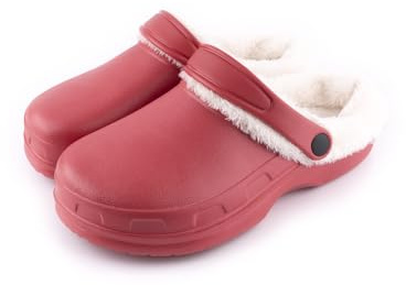 R-ISLAND Clog classic,zuecos invierno mujer,Con Forro Caliente,Impermeable,Con suela antideslizantes,Comodo,para casa,dormitorio,salon.. (Rojo, 41)