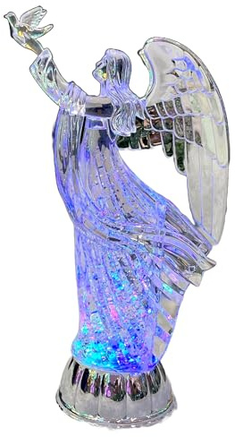 Figura a forma di angelo con luci a LED, 30 cm, azionata da pastella, filatore d'acqua con glitter, palla di neve - ornamento da tavolo in acrilico decorazioni natalizie per la casa
