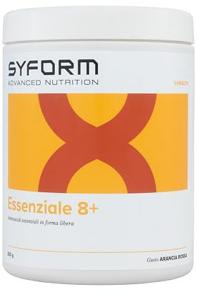 ESSENZIALE 8+, Aminoacidi essenziali e semi-essenziali in forma libera, Adatto ai vegani, Senza Glutine, Senza Lattosio, ARANCIA ROSSA 300 G