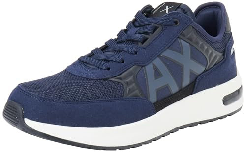 Armani Exchange Herren Dusseldorf Embossed Geometric Motifs Sneaker, Navy+Black, 43 EU