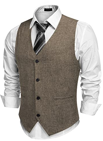 COOFANDY Gilet décontracté pour homme, col en V, formel, affaires, fête, mariage, costume traditionnel