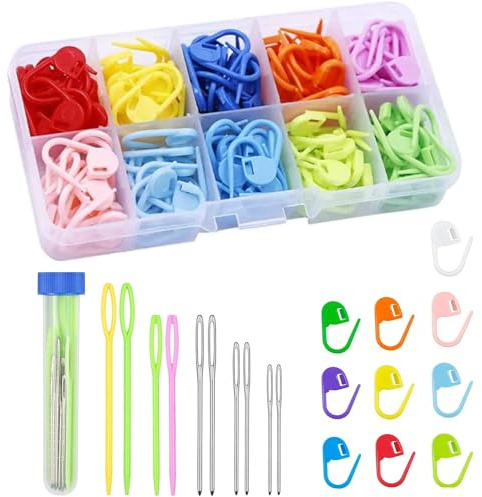 Vytung Segnapunti Maglia, 120 Pezzi, 10 Aghi a Cruna Grande, 10 Colori a Spilla, Segnamaglie per Lavoro a Maglia e Uncinetto, Con Scatola di Immagazzinaggio