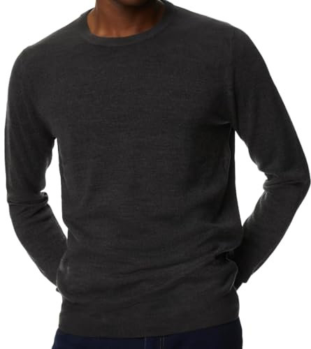 MATINEE Mens Fine Knitted Luxury Supersoft Cashmere-Like Crew Neck/V Neck/Zip Neck Sweaters, Fine 12 Gauge Knit Structure (UK, Alpha, L, Regular, Regular, Charcoal Grey Marl, Crew Neck)