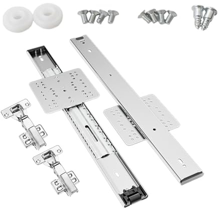 Baoblaze Binari scorrevoli per porte di armadietti ribaltabili nascosti, binari per porte di armadi, porte scorrevoli a scomparsa, kit di ferramenta per porte, 450MM
