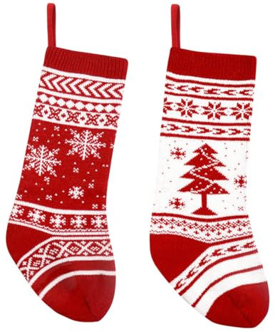 Calze Natale Calze di Babbo Natale Set di 2, 46 cm,Calze Befana Gigante,Calze Di Natale Da Appendere Lavorati A Maglia,Calze di Natale da appendere al caminetto,decorazione natalizia(Albero di Natale)