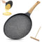 RANJIMA Poêle à crêpes 28 cm - Revêtement antiadhésif en granit - Avec poignée en bakélite - Poêle plate antiadhésive - Compatible avec tous les feux et induction - Sans PFOA - Gris