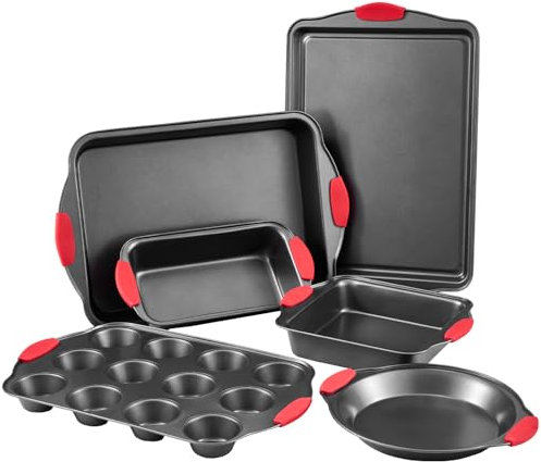 VEVOR Moule à pâtisserie, lot de 6, moule à charnière antiadhésif en acier au carbone, plaque et plateau de cuisson empilable avec poignée en silicone, pour cuisson de biscuits, gâteaux, muffins, pain