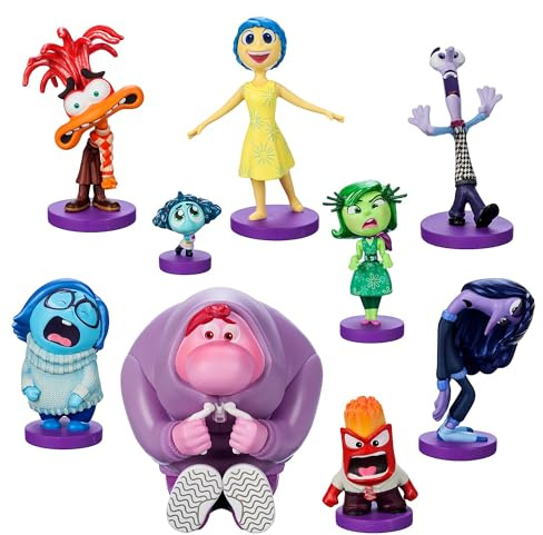 Disney Store Official Ensemble de Figurines Vice-Versa 2, 9 Jouets moulés, avec Joie, Tristesse, Colère, Anxiété, Dégoût, Envie, Ennui, Embarras et Peur