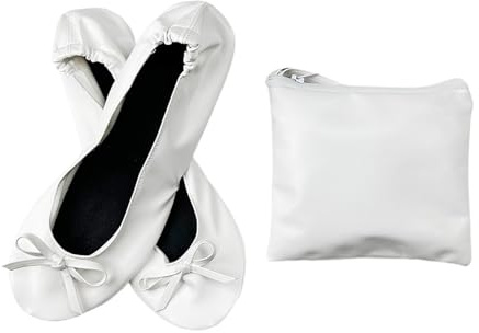 Zapatillas De Ballet Portátiles Plegables for Mujer Zapatillas Enrollables De Suela Blanda Zapatos Planos Cómodos Y Ancing for Viajes Bodas con BolsaZapatos Planos Plegables for Mujer Mujer Planos(Whi