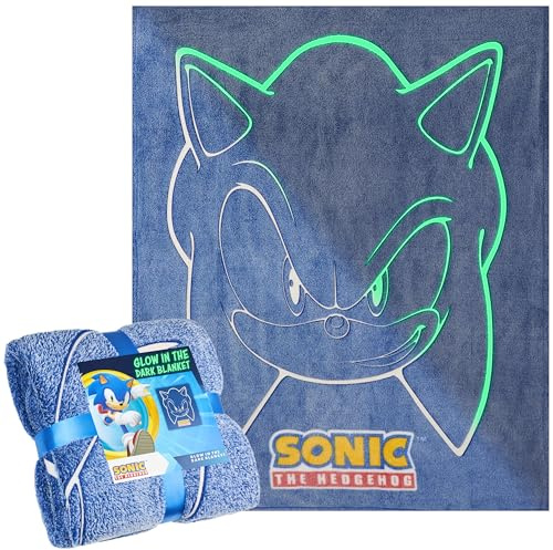 Get Trend SONIC THE HEDGEHOG Glow in the Dark Blanket 130x150cm, Fleece Throw Blanket for Sofa & Bed, Warm Cosy & All Season, Soft & Lightweight Throw (Blue Sonic)