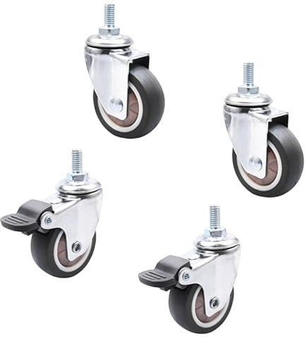 Set di 4 Ruote per Mobili Pesanti Ruote Pivottanti in gomma Rotelle Antigraffio con Freno per Piccoli Attrezzature Carrello Girevoli a 360° (Argenteo, 25mm)