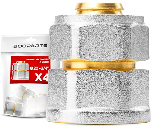 BOOPARTS – 4 Pièces | Raccord Droit Femelle à Visser Ø20–3/4 (20/27) | Manchon Multicouche Femelle pour Tuyaux PEX, PER et Composites | Connexion Étanche et Durable pour Plomberie et Chauffage