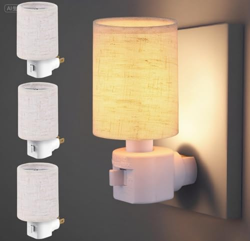 Kittmip 4 Pack Vintage Night Light Plug in Night Lights with On/Off Switch E12 Base Socket 360 Degree Swivel Plug LED Rustic Farmhouse Nightlight for Wall Bedroom Stairs Hallway (Round Column)