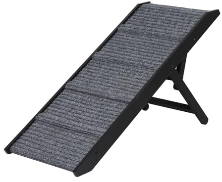 Skylos Dog Ramp For Bed 3-Height Adjustable Wooden Pet Ramp Frame 90x35cm | Wooden Frame,3-Height Adjustable,Non-Slip Carpet Surface,Foldable Storage,Small Medium Dogs,Home And Car Use,Non-Slip Base