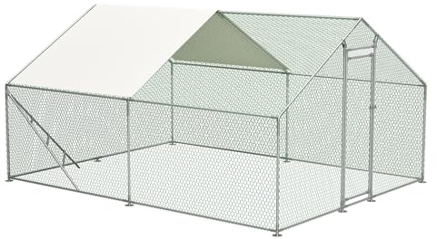 Hönshus 3 x 4 m, voljär, klätterställning i metall | Stort utomhushölje av stål med PVC-trådnät, UV-tak och säkerhetsdörr för kycklingar, ankor och gäss