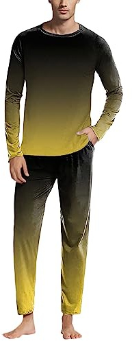 Män höst vinter 2-delad kostym mode casual rund hals enfärgad långärmad rutiga byxor kostym hemservice set