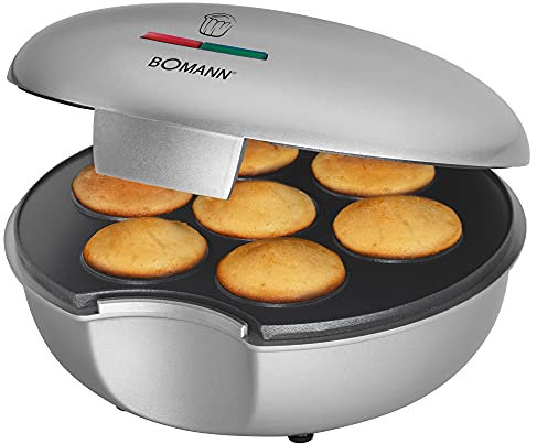 Bomann MM 5020 - Máquina de hacer magdalenas y cupcakes, placa antiadherente, 900 W, color plateado