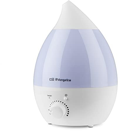 Orbegozo HU 2013 - Humidificador, luces de 7 colores, 1,3 L de capacidad, proyecta vapor frío, área de acción 20 m2, bandeja para aceite aromático, caudal de vapor regulable, 18 W, Color Azul