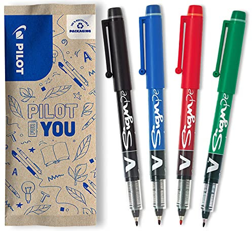 PILOT V-Sign Pen, Faserschreiber,(Schwarz, Blau, Rot, Grün), 1 Stück (4er Pack)