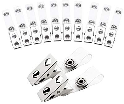 Fushing - Clip per badge in metallo con cinghiette in PVC trasparente per carte d'identità e porta badge (100)