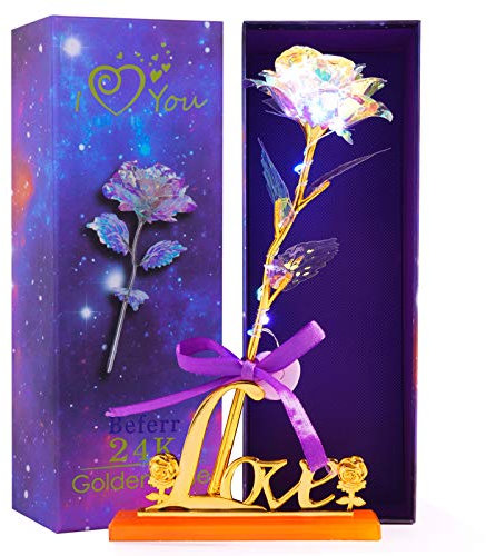 Mothers Day Rose Gifts for Mum from Daughter Son Birthday Gifts for Women Galaxy Colorful Rose Enchanted Rainbow LED Flower Gift with Heart Base Best Presents For Mum Her Wife Girl Grandma Anniversary