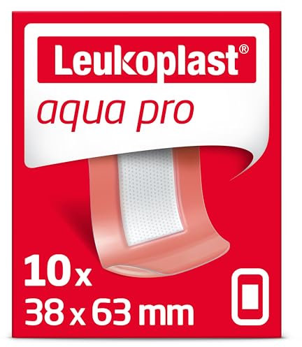 Leukoplast Aqua Pro - Non-Sterile Wound Dressing Strips - Waterproof and Absorbent, First-aid Plasters - Protects While Swimming and Showering, Transparent, 38mm x 63 mm – Box of 10