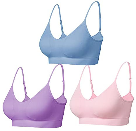 Comfyin Bustier Damen Gepolstert Sport BH Set ohne Bügel Yoga BH Top 3er Pack,Rosa+blau+lila,XL