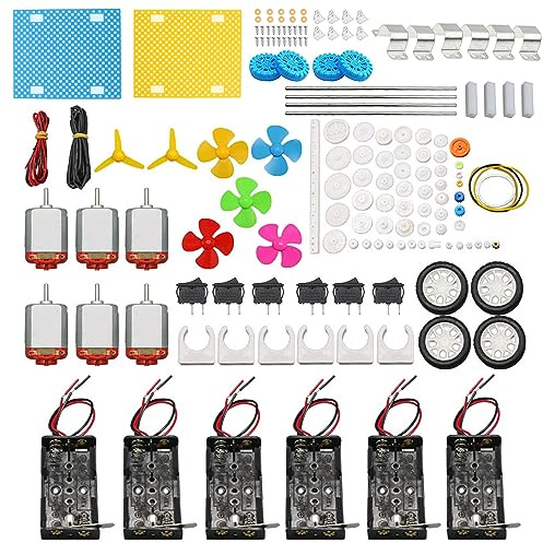 AOMAG Kit motori DC per bambini, 6 set da 159 mini motori elettrici per hobby con ingranaggi in plastica, elica per alberi, ruote in plastica per progetti fai da te STEM ingegneria giocattolo scienza