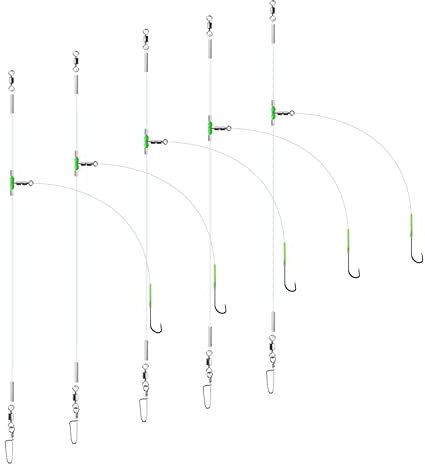 Luroad Lot de 5 Bas de Ligne Pêche en Mer, Pré-Noués, Tailles 1, 2/0 pour la Pêche à la Rive, Le Blanchiment, Le Bar, la Plaice