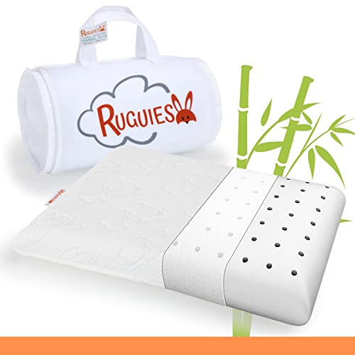 RUGUIES Bamboo-Almohada para Niños de Viscoelástica Transpirable-Cojín Infantil-Funda Lavable de Algodón Orgánico de Bambú-Oeko-Tex-De 1 a 10 años XL (58x32x5cm)-Bolsa Viaje Incluída.