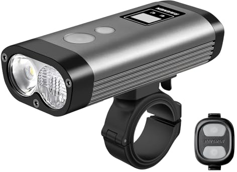 RAVEMEN PR2000 Faros de Bicicleta, 2000 Lúmenes Luz Delantera para Bicicleta, Haz de Luz Antirreflectante,Pantalla en Tiempo Real, IPX8 a Prueba de Agua