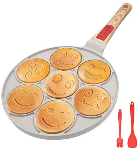 RANX INGST Sartén para Tortitas Induccion con Mango Extraíble, Molde de Panquecas Antiadherente 7 Agujeros 26 cm - Blanco