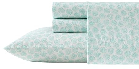 Laura Ashley - King Sheets, Cotton Percale Bedding Set, Lightweight & Breathable Home Decor (Margate Shells Blue, King)