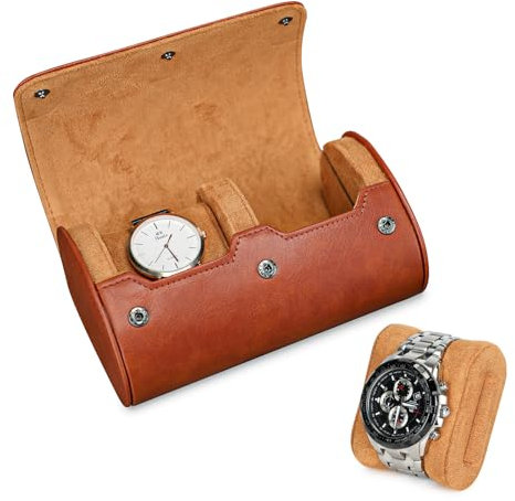 VINBAGGE Scatola Per Orologi in Pelle PU, Porta Orologi da Viaggio per 2 Orologi,Porta Orologi Uomo con Cuscino Rimovibile,Portatile Scatola per Uomo Donne