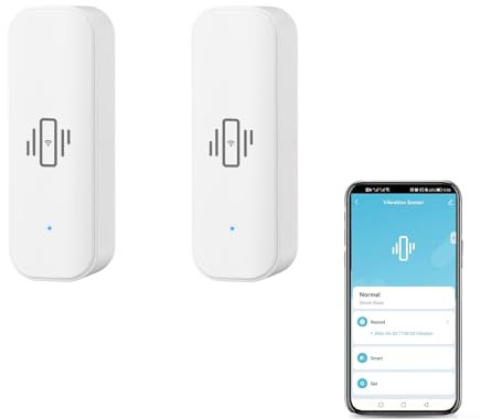 Mini détecteur de vibration WiFi, mini détecteur de bris de verre sans fil pour alarme et domotique intelligente, aucun hub nécessaire, compatible avec Tuya/pour application Smart Life (2