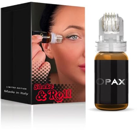 Opax Dermaroller 0.5 mm, Microneedling Viso, Rughe Nasolabiali, Derma Roller Rughe Décolleté, Siero Acido Ialuronico Viso 10Ml con Collagene, Coenzima Q10, Dermaroller Labbra, Skincare Made In Italy