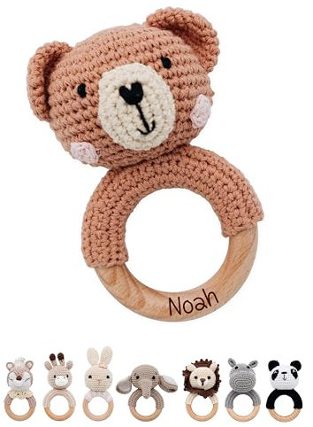 Bärenfreunde® - Personalisierter Beißring Baby - Niedlicher Greifling für Baby's ab 0 Monate - Babyrassel mit Name als Baby Geschenk für Mädchen und Jungen (Bär rosa Wangen,ohne Name)