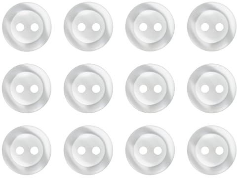 Pack of 12 White 11mm Round Sew On Plastic Buttons for Shirts Blouses Pearlescent Flat 2 Holes 18L