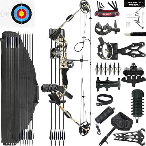 CENWTY Bågskytte Compoundbåge Set 20-70 LBS, Draglängd 24”-30”, upp till IBO 320 fps, Jakt Compoundbåge med alla tillbehör för bågskytte jakt målskytte övning