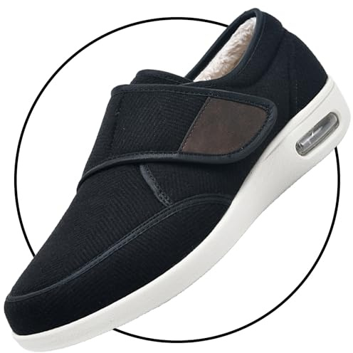 POFH Zapatos de mujer con horma ancha pie diabetico ortopedicas hombre, Invierno Calientes Piel Forradas Zapatos Anchos Especiales para Pies Hinchados Cómodas Ajustables(Black2,44.5 EU)
