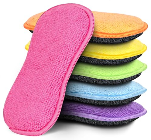 HOMEXCEL 6 Pack Multi-Purpose Scrub Sponges Kitchen, Dish Sponge, Non-Scratch Microfiber Sponge for Efficiently Cleaning Dishes, Pots, and Pans (Multicolor)
