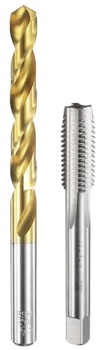 sourcing map Set di punte per trapano e rubinetto, 1 pz M12 x 1,75 filettature metriche dritte filettate e 1 punta elicoidale da 10,2 mm, non rivestito/rivestito in titanio HSS-6542 Kit di utensili