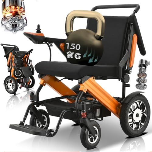 ZQHQKJ Sedia a rotelle elettrica leggera, pieghevole, portata fino a 150 kg, portata 25 ~ 45 KM, motore senza spazzole, da viaggio e da ringhiera per anziani, 30 A
