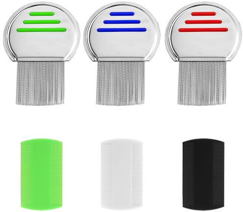 6 Stk. Läusekamm Nissenkamm Extra Fein, inkl. 3 Effektiver Metall Lice Combs & 3 doppelseitigen Haarkämmen für Katzen, Hunde und Haustiere, Läusekämmen Langlebig und Leicht zu Reinigen