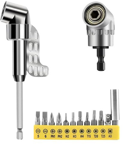 LCUHAVA 13 Pezzi Avvitatore Angolare, Prolunga Avvitatore set 105°, Mandrino Angolare, Gambo Esagonale da 1/4 di Pollice per Negozi, Mobili, Operai Edili