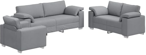 vidaXL Soffa 3 st Ljusgrå Linnenblandad tyg | En modern look med ljusgrå finish, Byggd av slitstarkt textilene-tyg, Skumfyllning ger en mjuk sittplats